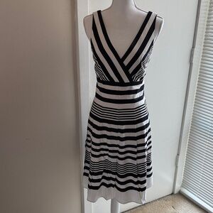 White House Black Market Black and White Striped Midi Dress
